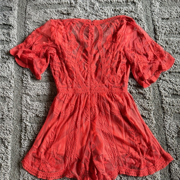 Endless Lace Orange Deep V Romper - Picture 6 of 6